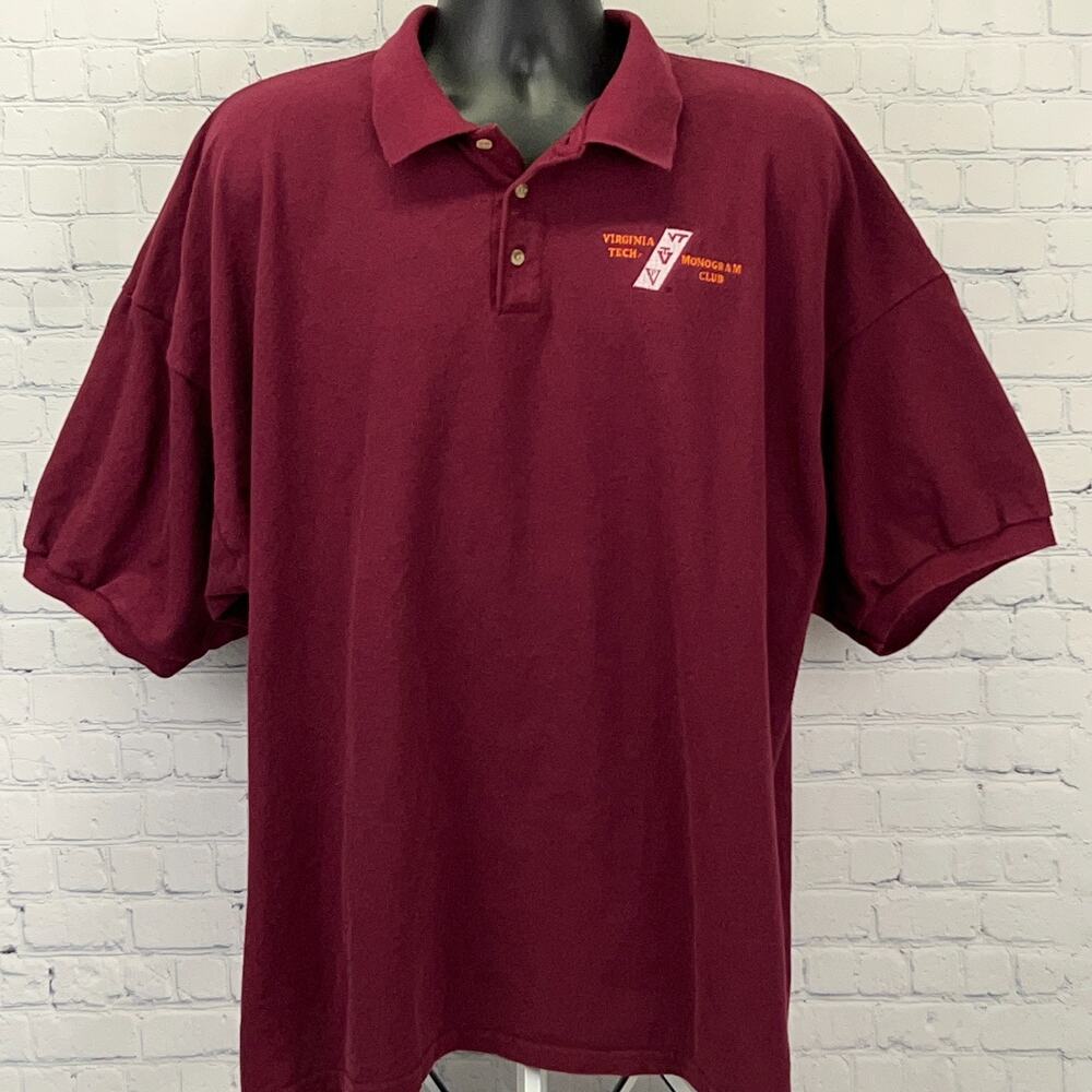 Vintage Y2K Virginia Tech VT Hokies Monogram Club Polo Shirt 3XL XXXL Maroon Red